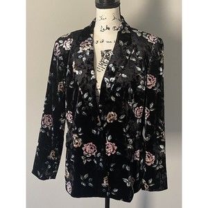 Tahari Arthur S Levine Black Velvet floral Blazer Women's Sz 16 EUC